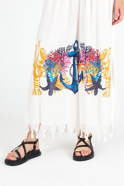 Mulberry Women's White Bamboo Trouser Skirt |   Beach & Pool & Daily Use