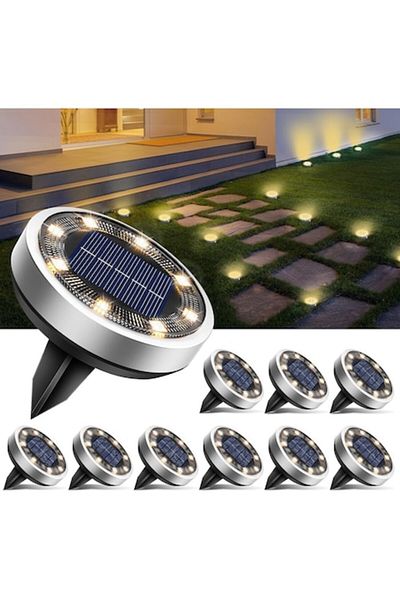 Btfarm Pachet 10 lampi solare, iluminat exterior, pentru gradina, in aer liber, cu 8 LED-uri, rezistente la