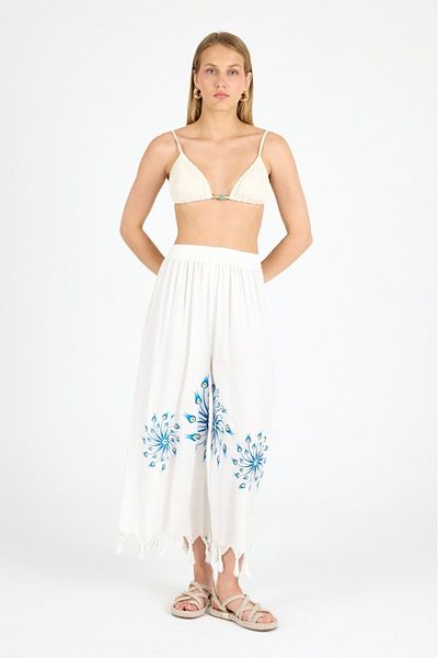 Mulberry Women's White Bamboo Trouser Skirt |   Beach & Pool & Daily Use