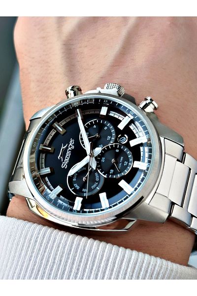 Slazenger Silver-Black Color 10 Atm Waterproofness Steel Cord Steel Case Men Wristwatch 2479.01Mr