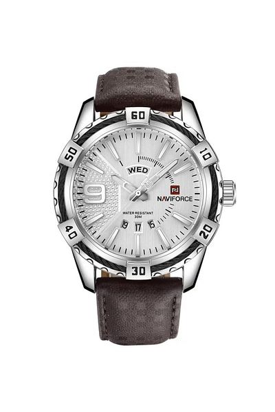 Naviforce Classic Analog Wrist Watch for Men with Leather Strap Water Resistant Elegant Timepiece with Day
