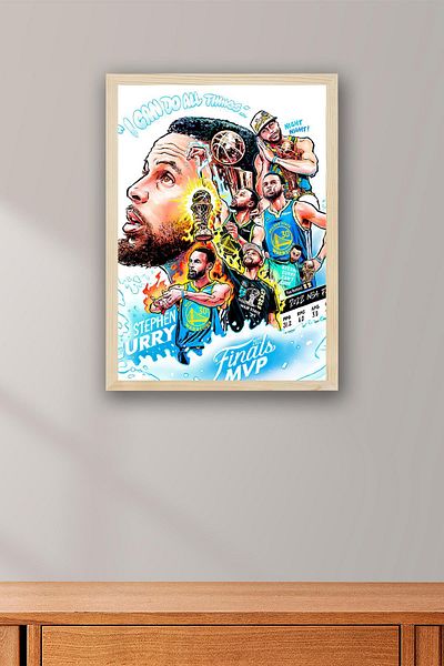 Saturn Stephen Curry Mvp Framed Painting - Basketball Nba Poster Painting