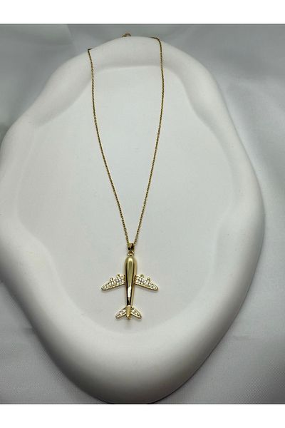 Mila Lumiere Design Zircon Stone Airplane Gold Gold Color Steel Necklace