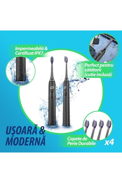 JFlow Periuță de dinți sonică, JFlow, portabilă, SN903, neagră
