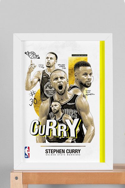 Saturn Stephen Curry Framed Painting - Basketball Nba Poster Painting