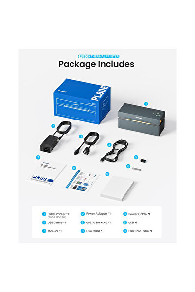 POLONO Θερμικός εκτυπωτής Bluetooth, για ρολό και πτυσσόμενες ετικέτες 4 x 6 ίντσες, 150 mm/s, 230 DPI