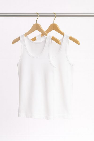 QKK Men's 50% Cotton-50% Modal Classic White 2-Piece Undershirt Q2Ik1L1Kk2E.2Li