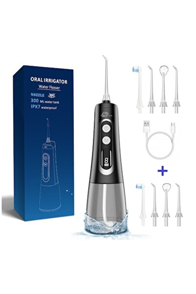 JFlow Irigator oral profesional, JetFlow, portabil, fără fir, rezervor de 300 ml, rezistent la apă IPX7, 8 capete, 9 pini