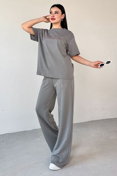 Cappmoda Tkm-0061 Smoked Virtuoso Text Printed Sports Suit
