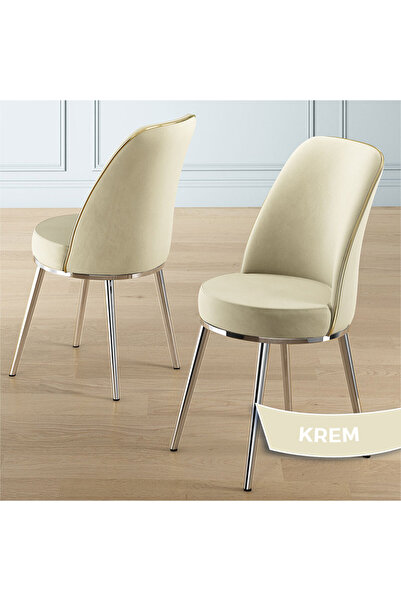 Canisa Nira Serisi 70x114 Mdf Açılabilir Beyaz Mutfak Masa Takımı 4 Krem Sandalye Krom Detay