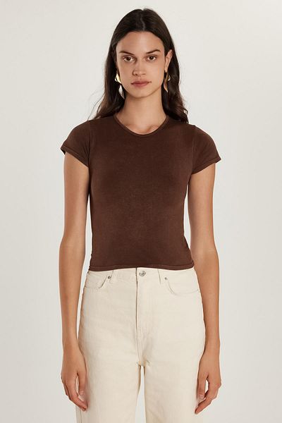 Tudors Tricou maro pentru femei, slim fit, slim, solid, de bază, cu gâtul rotund