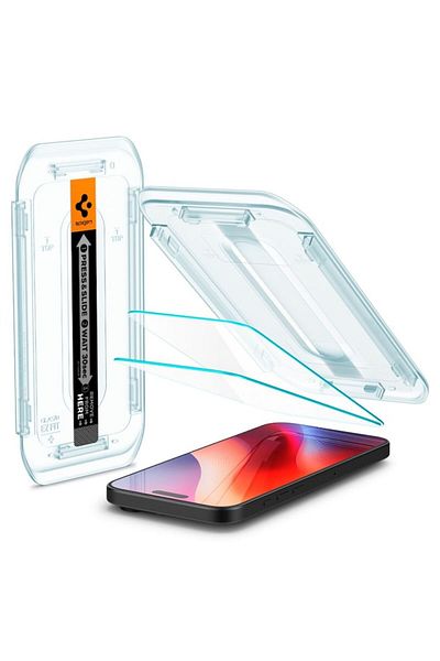 Spigen Set 2 folii sticla cu sistem de montare Case friendly Spigen GLAStR EZ FIT compatibil cu iPhone 16 P