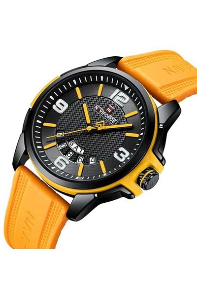 Naviforce Sports Watch – Black Dial, Yellow Silicone Strap, Quartz Movement, 30M Water Resistant