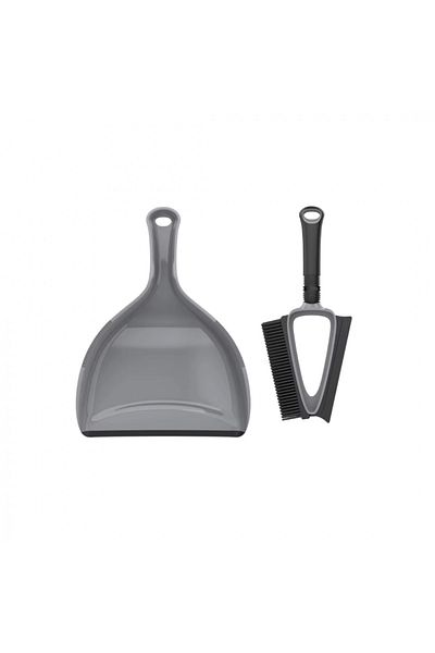 OEM Dustpan and brush set with squeegee and soft silicone bristles, gray