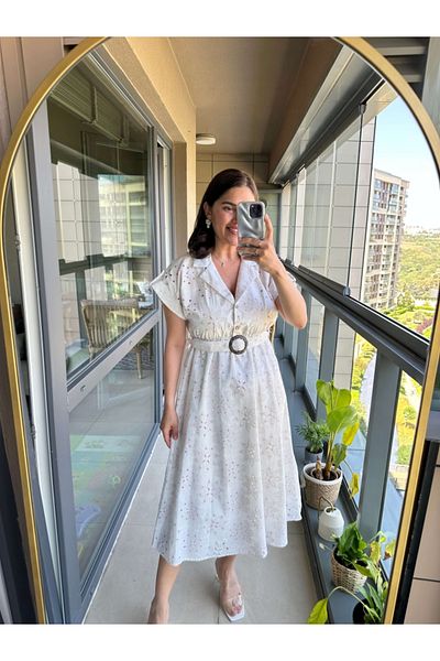 Elif Özbey Butik Rochie albă cu model cu centură