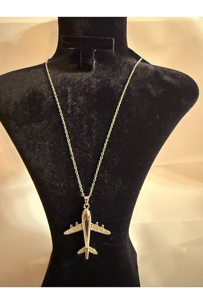Mila Lumiere Design Zircon Stone Airplane Silver Silver Color Steel Necklace