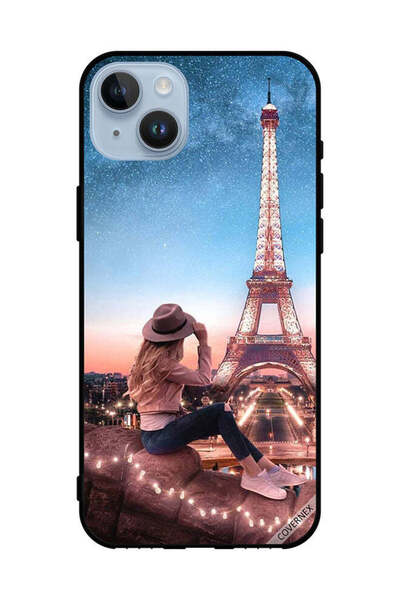 Covernex غطاء حماية لهاتف Apple iPhone 14 Plus بتصميم فتاة القبعة وبرج إيفيل