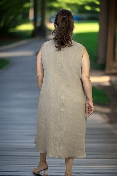 yagmurberen Button Detail Jopone Sleeve (Sleeveless) Pocketed Muslin Fabric Large Size Summer Dress