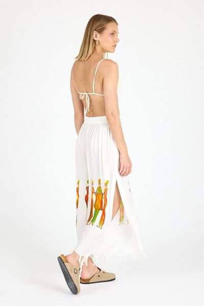 Mulberry Women's White Bamboo Trouser Skirt |   Beach & Pool & Daily Use