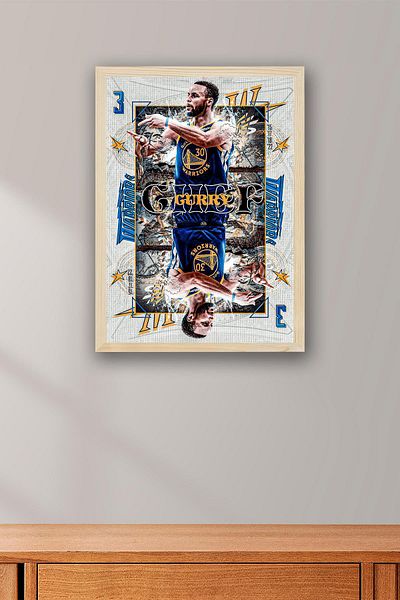 Saturn Stephen Curry Framed Painting - Basketball Nba Poster Painting