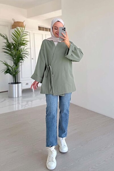 Ka Hijab Side Tie Linen Kimono - Mint Green