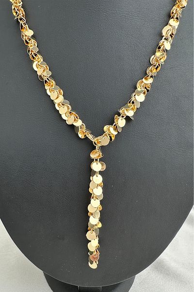 Modex Gold Color Sequin Detailed Sparkling Adjustable Y Necklace (60cm)