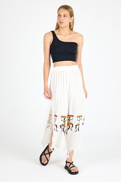 Mulberry Women's White Bamboo Trouser Skirt |   Beach & Pool & Daily Use
