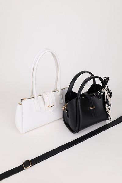 NOTHING Women's White Black Gold Accessory Detailed Scarf Gift Set of 2 Hand Shoulder and Crossbody Bags Rayaroma