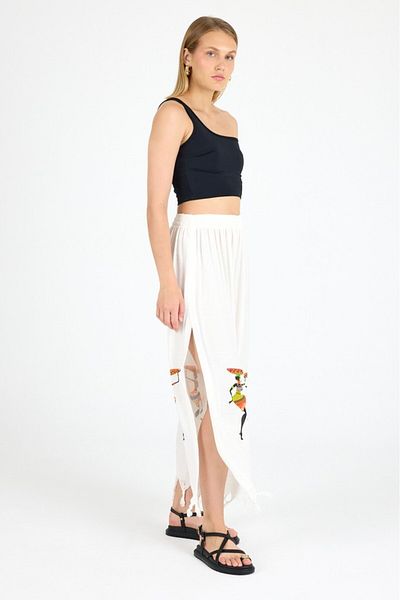 Mulberry Women's White Bamboo Trouser Skirt |   Beach & Pool & Daily Use