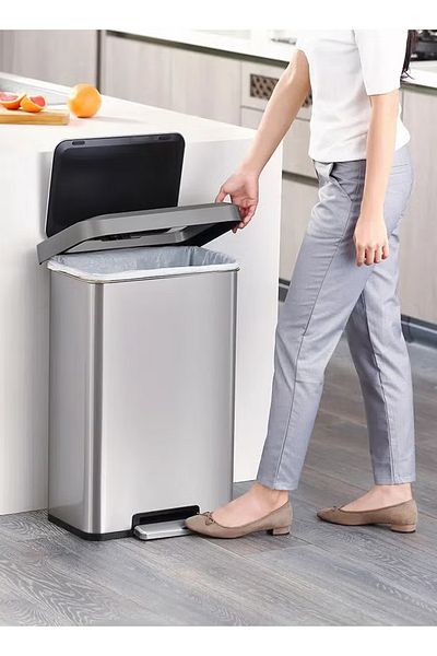EKO COZY 45L Step Trash Bin – Brushed Stainless Steel, Soft-Close Lid, Fingerprint-Resistant