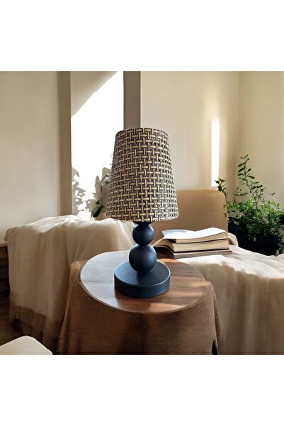 Ömür Avize bolivia sıyah ayak rattan şapkalı masa lambası