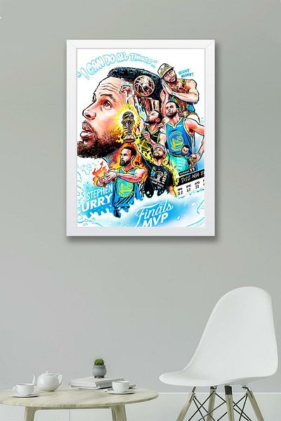 Saturn Stephen Curry Mvp Framed Painting - Basketball Nba Poster Painting