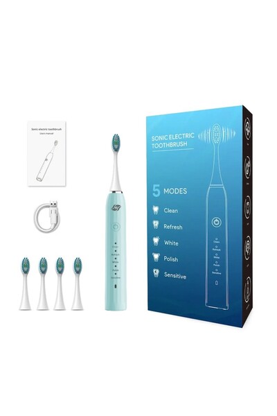 JFlow Periuță de dinți electrică JetFlow, 5 programe, funcție de memorie, temporizator inteligent, USB-C, IPX7, 4 capete, Blue Co