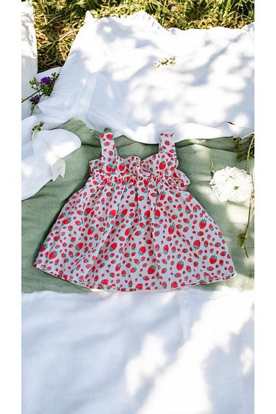 eradkids Girl's Strawberry Patterned Ruffle Detail Hanging Dress