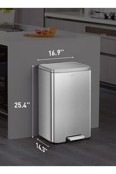EKO Madison 50L Step Trash Can – Matte Stainless Steel, Soft-Close, Inner Liner, Fingerprint-Resistant