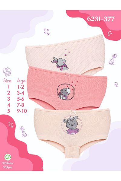 Cicito Girl's Cotton Lycra Colorful Bikini Panties 3 Pack 6231