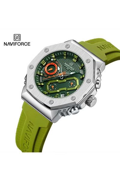 Naviforce Men's Green Sport Chronograph Watch Stainless Steel Case Multifunctional Dial Waterproof