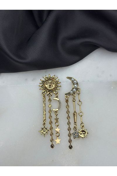 Duéra Sun and Moon with Pearl Vintage Design Brand Model Gold Gold Detailed Dangle Earrings