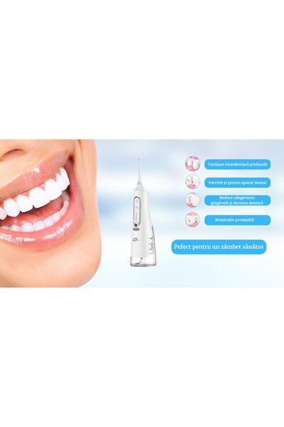JFlow Irigator oral profesional, JetFlow Smart M1, portabil, wireless, rezistent la apă IPX7, 4 capete, 4 programe