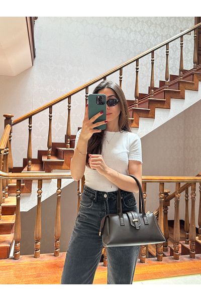 NOTHING Women's Coffee White Gold Accessory Detailed Scarf Gifted 2-Piece Hand Shoulder and Crossbody Bag Set Rayaroma