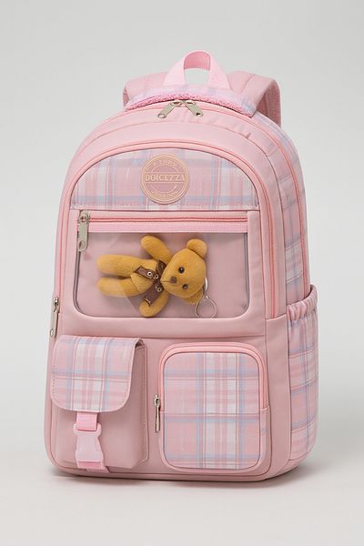 KAFF 01128 Pink Korean Style Water Resistant Fabric 3-Piece Bag-Lunch-Pencil Case Girl's Primary School Bag