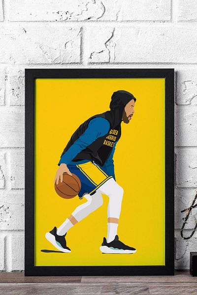 Saturn Stephen Curry Framed Painting - Basketball Nba Poster Painting