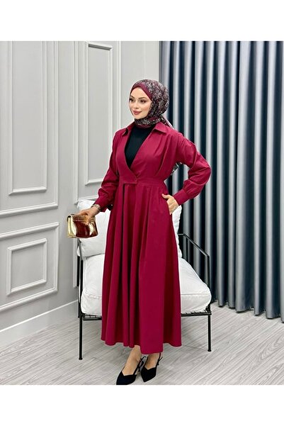 MOVELLA FASHİON Shirt Collar Poplin Cvc Fabric Design Long Dress