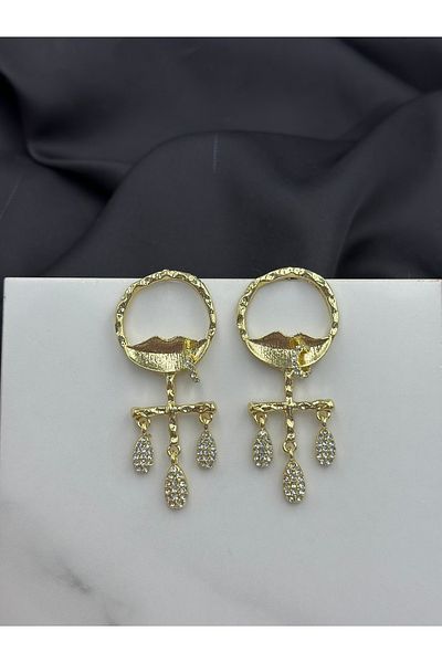 Duéra Gold Gold Lip Figured Brand Model Summer Design Dangle Women's Earrings
