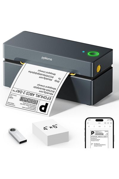 POLONO Bluetooth thermal printer, for roll and folding labels 4 x 6 inch, 150 mm/s, 230 DPI