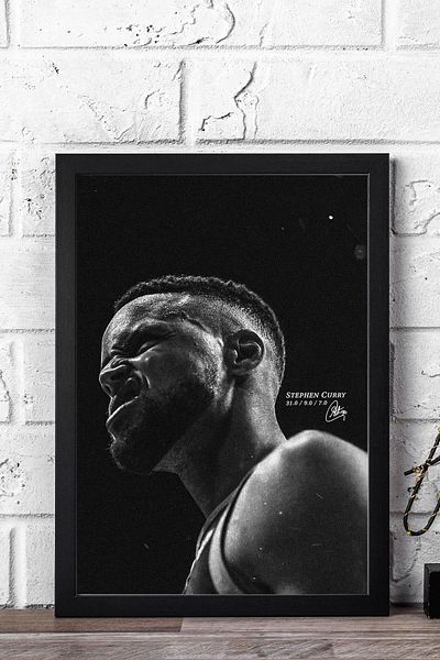 Saturn Stephen Curry Framed Painting - Basketball Nba Poster Painting