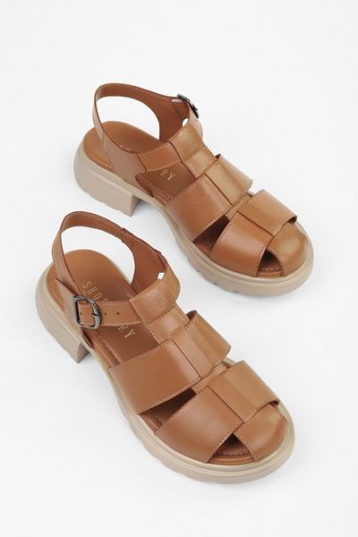 Shoeberry Women's Sandy Tan Genuine Leather Sandals