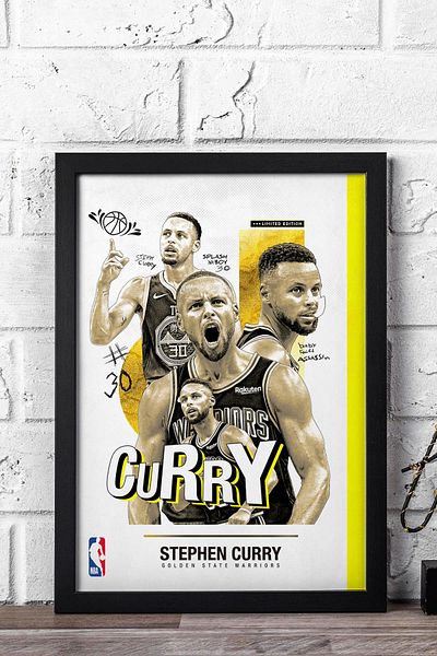 Saturn Stephen Curry Framed Painting - Basketball Nba Poster Painting