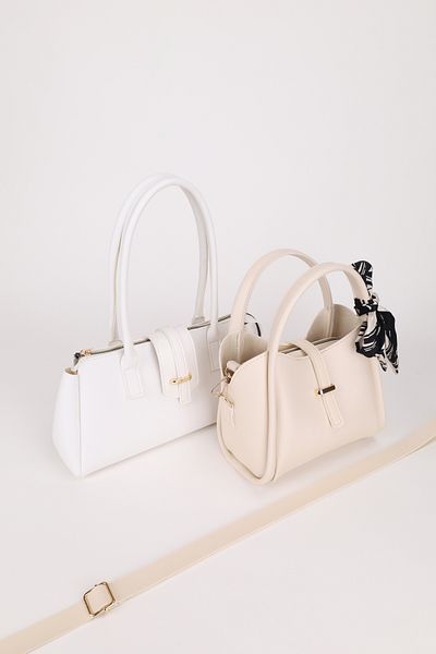 NOTHING Women's White Cream Gold Accessory Detailed Scarf Gifted 2-Piece Hand Shoulder and Crossbody Bag Set Rayaroma