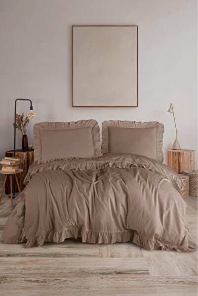 VİENNA طقم غطاء لحاف مزدوج مكشكش من القطن الطبيعي بنسبة 100% - نسيج ناعم ومسامي